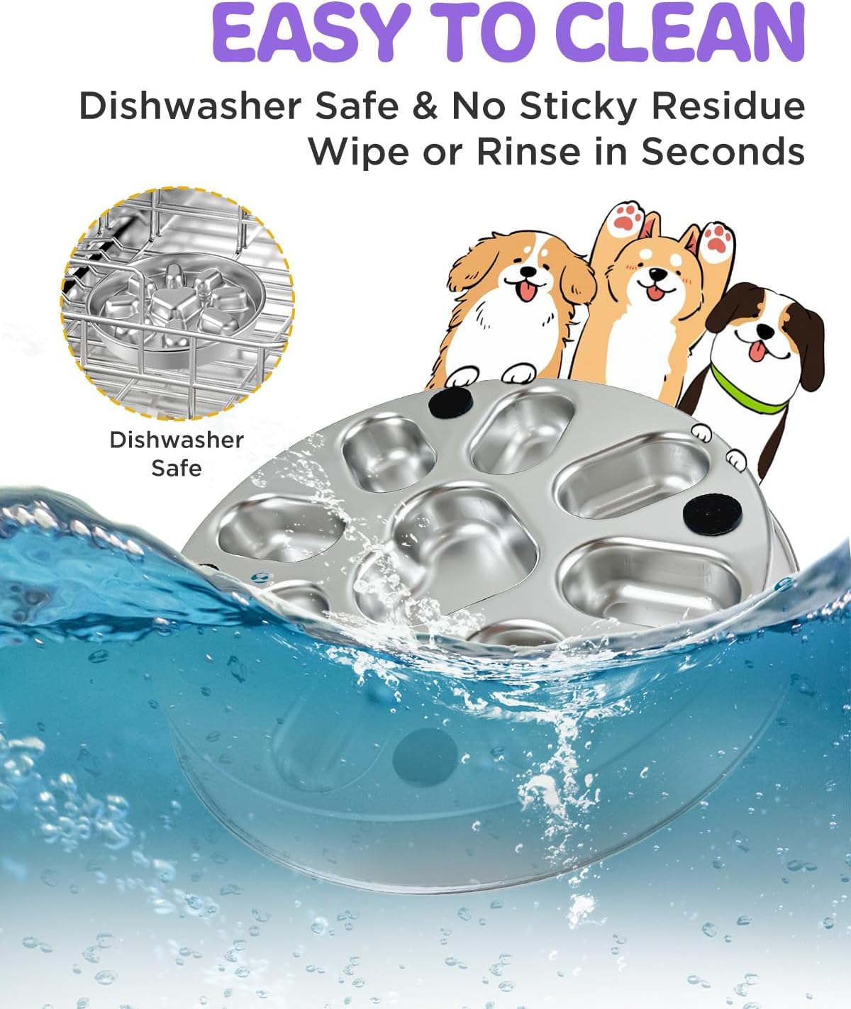 Slow Feeder Dog Bowls with Non-Slip Mat, Stainless Steel Metal Slow Feeder for Small & Medium Dogs, 2 Cups Pet Bowl for Fast Eaters, Slows Down Eating, Dishwasher Safe, Anti-Gulping Dog Bowl
