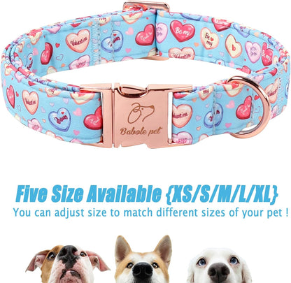 Valentines Dog Collar for Large Dogs - Cute Blue Heart Pattern Puppy Collar Sweet Valentine Adjustable Heavy Duty Pet Collar with Metal Buckle L