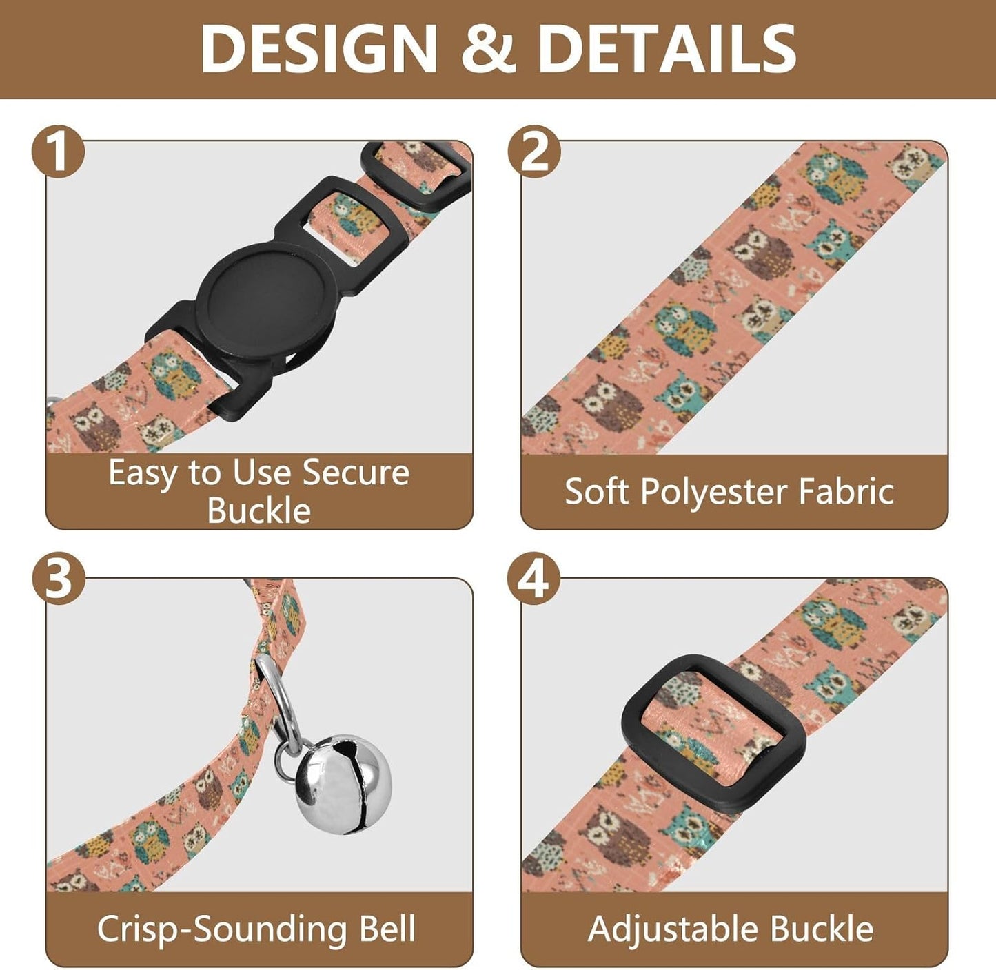 Cute Owls Animals Print Dog Collar with Buckle Adjustable 2 Pack Pet Polyester Collar for Small Dogs Cats