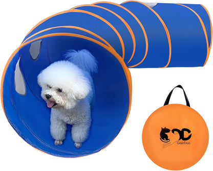 Dog Agility Tunnel with Ventilated mesh, Dog Agility Equipment, Dog Agility Training with Carry Bag (Blue+Orange)
