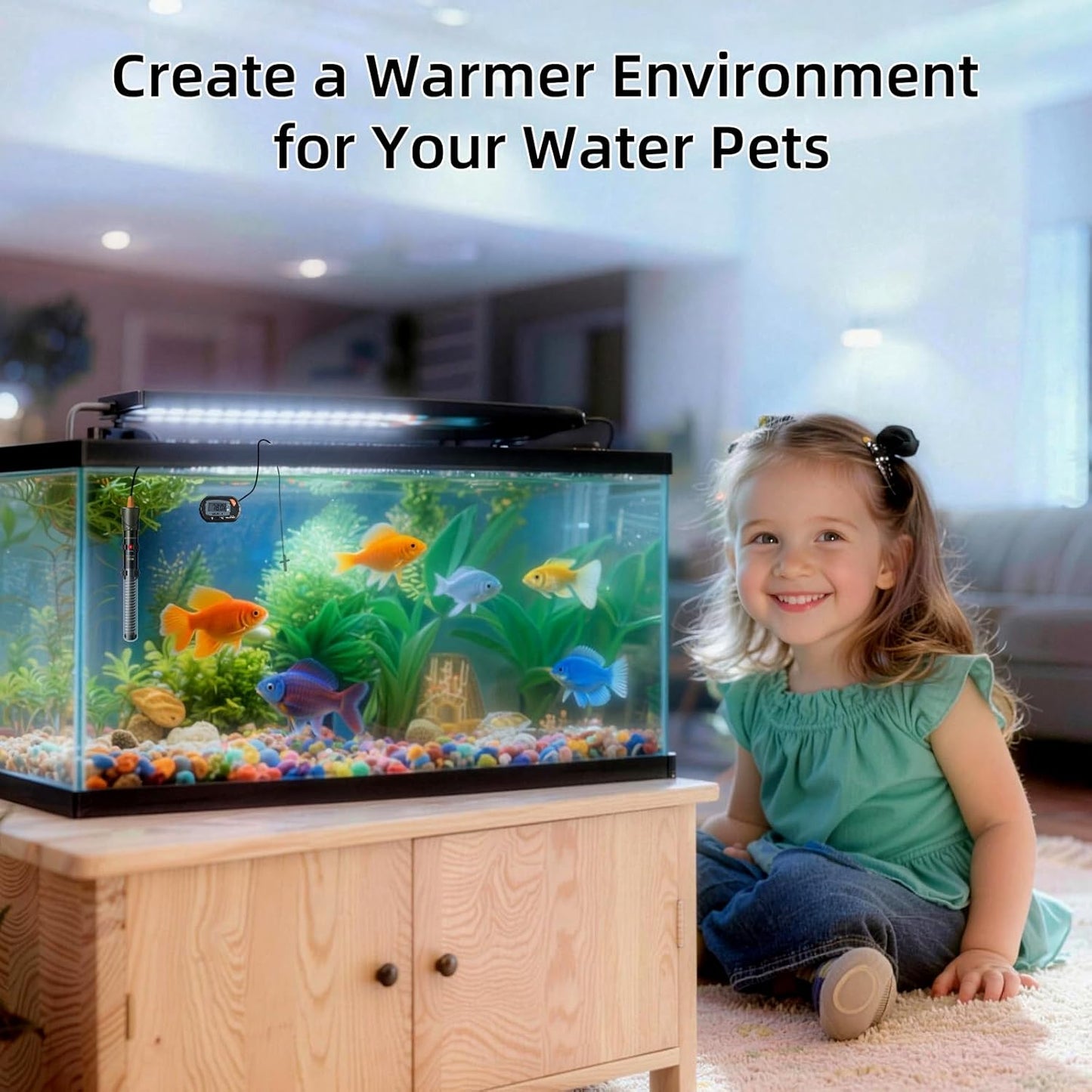 HiTauing Aquarium Heater 25W/50W/100W/200W/300W, Adjustable Knob Fish Tank Heater with Digital Thermometer, Submersible Betta/Turtle Tank Heater for Freshwater and Saltwater Tanks