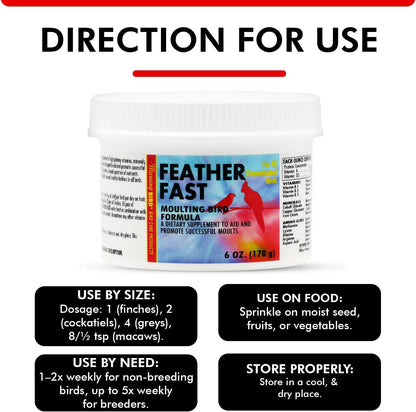 Morning Bird Feather Fast 6 Oz – Multi-Vitamin During Molt - Molting Support Supplement for Birds – Amino Acid & Vitamin Powder Formula– Promotes Feather Growth, and Full Plumage – for All Adult Birds