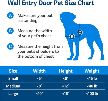 PetSafe Wall Entry Pet Door - Rust-Free Telescoping Frame - Easy Install for Interior & Exterior Walls 4 3/4" - 7" Thick - Large - for Pets Up to 100 Lb