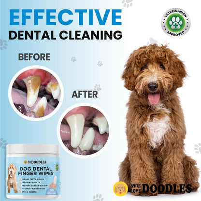 We Love Doodles 100 pcs Dog Teeth Cleaning Wipes & Dog Cologne Bundle - Pet Dental Finger Wipes for Dogs, Freshens Breath Dog Dental Wipes, Pawfume After Bath for Smelly Dogs, Fresh Cotton