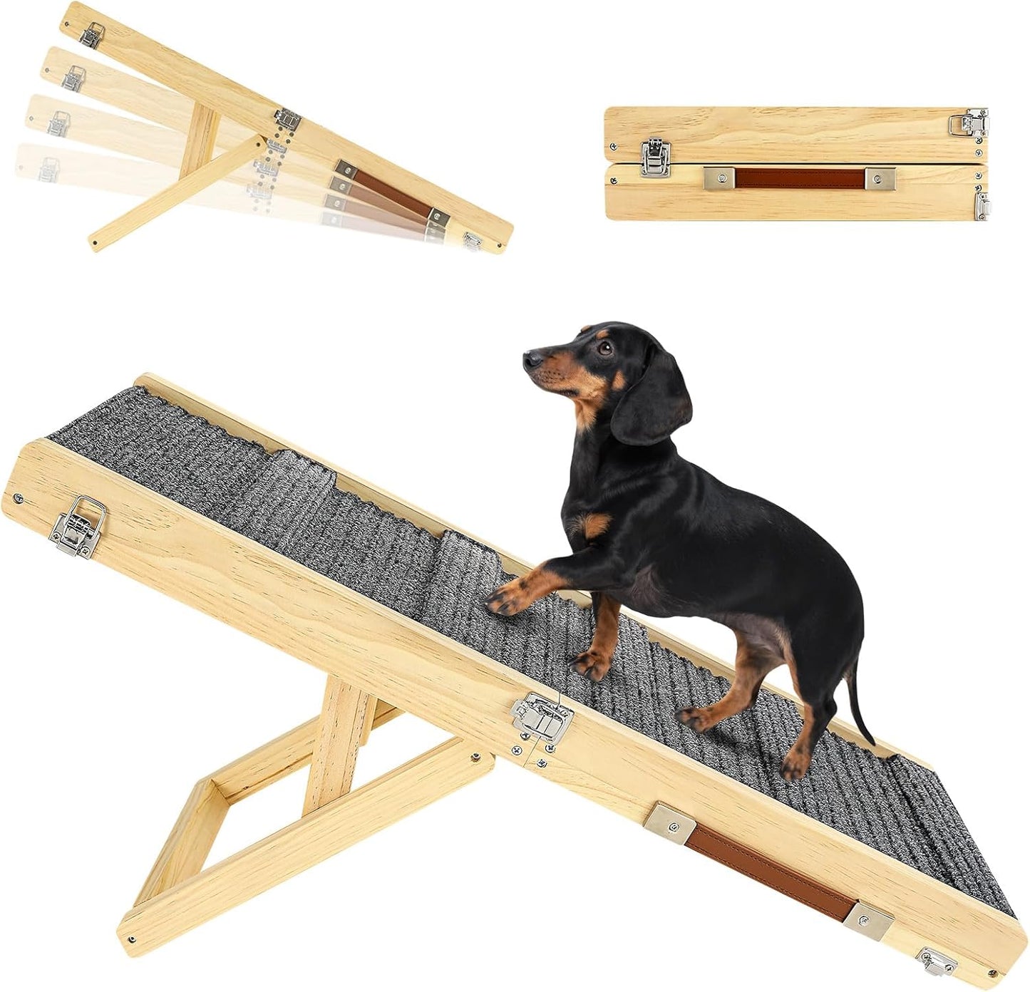 2025 Upgraded Dog Ramp for Couch, Foldable Small Dog Ramp for Low Bed, 4 Adjustable Height from 13'' to 21", Portable Stable Pet Steps with Non-Slip Pad, Pet Ramps Use for Sofa Couch Stairs