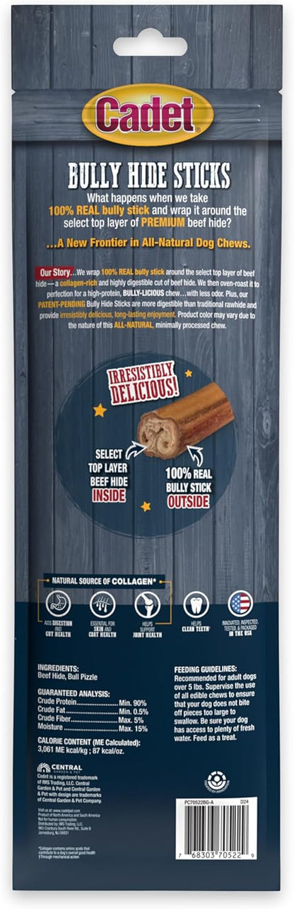 Cadet Bully Hide Sticks for Large Dogs, All-Natural Beef Pizzle, Limited-Ingredient Long-Lasting Dog Chews for Aggressive Chewers, 2 Count