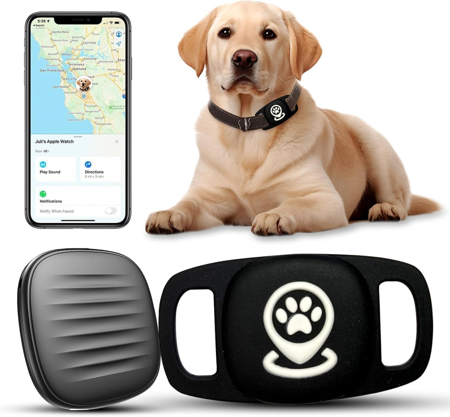 Pet Tracker for Dogs, Dog Tracker Smart Pet Location Tracker with Holder, Smart Item Finder, MFi Certificated Dog Tracking Device, No Monthly Fee, Works with Find My(iOS Only)