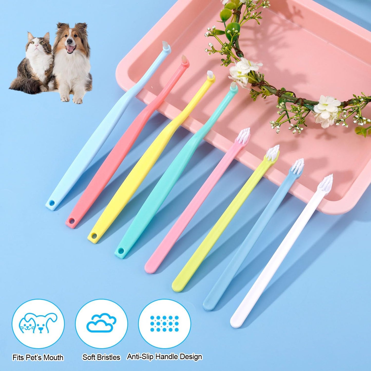 8pcs Small Dog & Cat Toothbrush, 2 Styles Soft Bristle Kitten Teeth Cleaning Brush Micro Head Pets Toothbrush Dental Care Supplies Accessories for Puppy Kitty Reduce Tartar Formation & Bad Breath