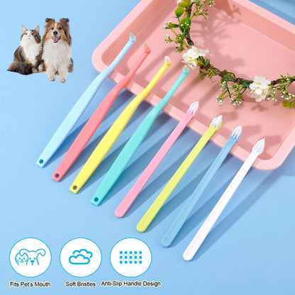 8pcs Small Dog & Cat Toothbrush, 2 Styles Soft Bristle Kitten Teeth Cleaning Brush Micro Head Pets Toothbrush Dental Care Supplies Accessories for Puppy Kitty Reduce Tartar Formation & Bad Breath