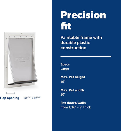 PetSafe Plastic Pet Door - Easy Install for Wood, PVC Metal & Paneled Doors - Rust-Free Plastic Frame - Flap Dimensions 10 1/4" W x 16 1/4" H - for Large Dogs Weighing Up to 100 lb