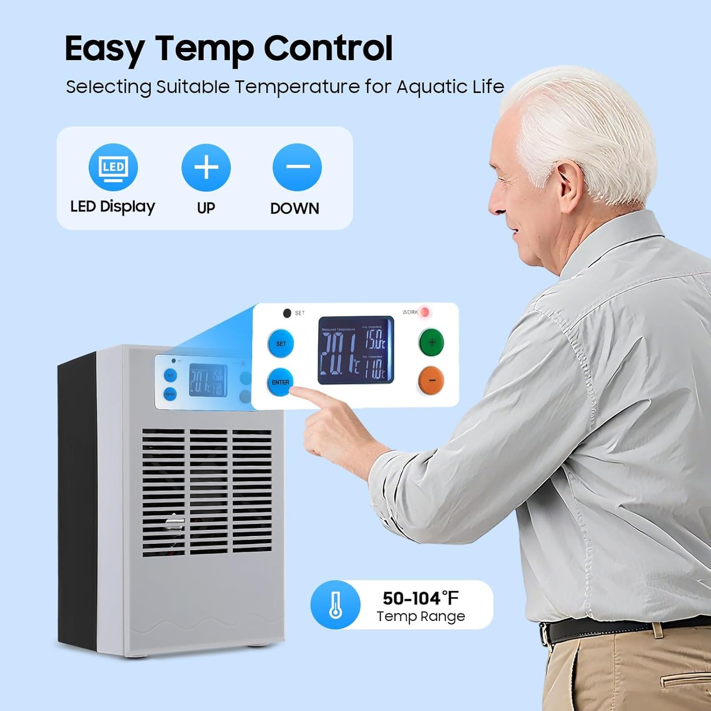 Aquarium Chiller,30L/7.93GAL Water Chiller for Fish Tank w/Water Pump,100W Hydroponics Water Cooler Fish Tank Chiller Constant Temperature Cooling System for Fish Tank,Jellyfish,Coral