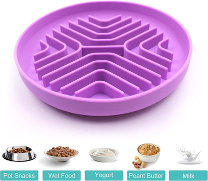 Slow Feeder Bowls for Dogs and Cats, 7.9inch Slow Down Bowl with Suction Cups, Puzzle Pet Bowls Non-Slip Design Dishwasher Microwave Safe (Purple)