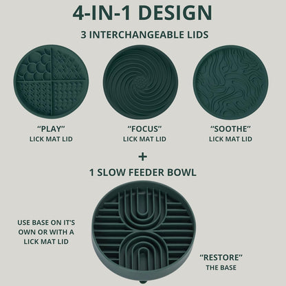 The Daily Bond 4-in-1 Dog Feeder – Slow Feeder Base with 3 Interchangeable Lick Mat Lids for Everyday Enrichment & Engagement– BPA-Free, Dishwasher-Safe Design