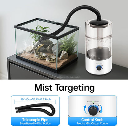 4L Pet Electric Humidifier with Extended Hose,Adjustable Reptile Humidifiers,3 Spray Levels Quiet Fogger,for Reptiles Amphibians(White)