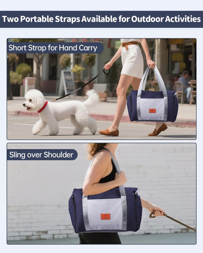 Medium Dog Car Seat for Medium Sized Dogs, Car Seat for Small Dogs with Side Zipper, Waterproof Dog Travel Bed in car with Storage Pockets Up to 25lbs, Memory Foam Filling for Max Support, Dark Blue