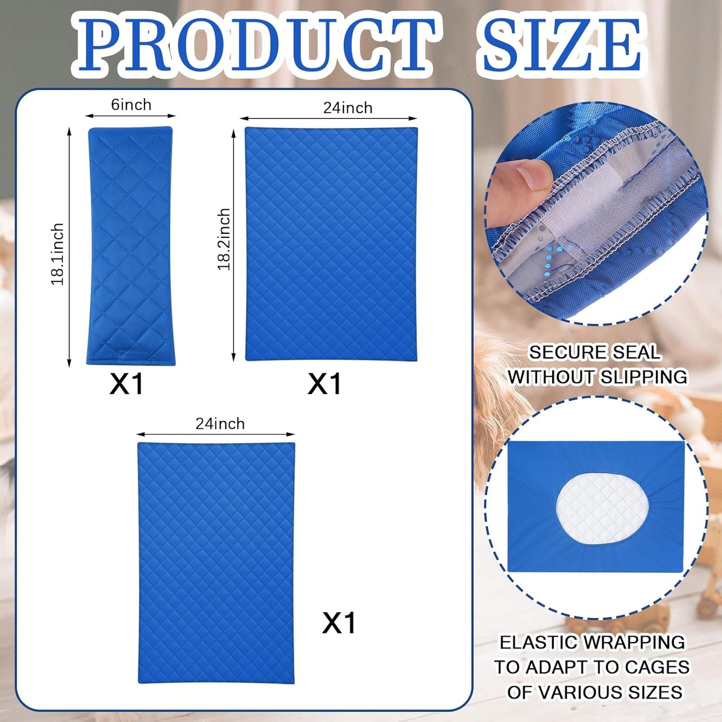 3 Pcs Ferret Cage Liner Washable Ferret Pads Bedding Cage Accessories Kit for Small Animals Hamster Rats Chinchillas Hedgehogs Guinea,Stain-Resistant Material (Single Unit Set,Blue)