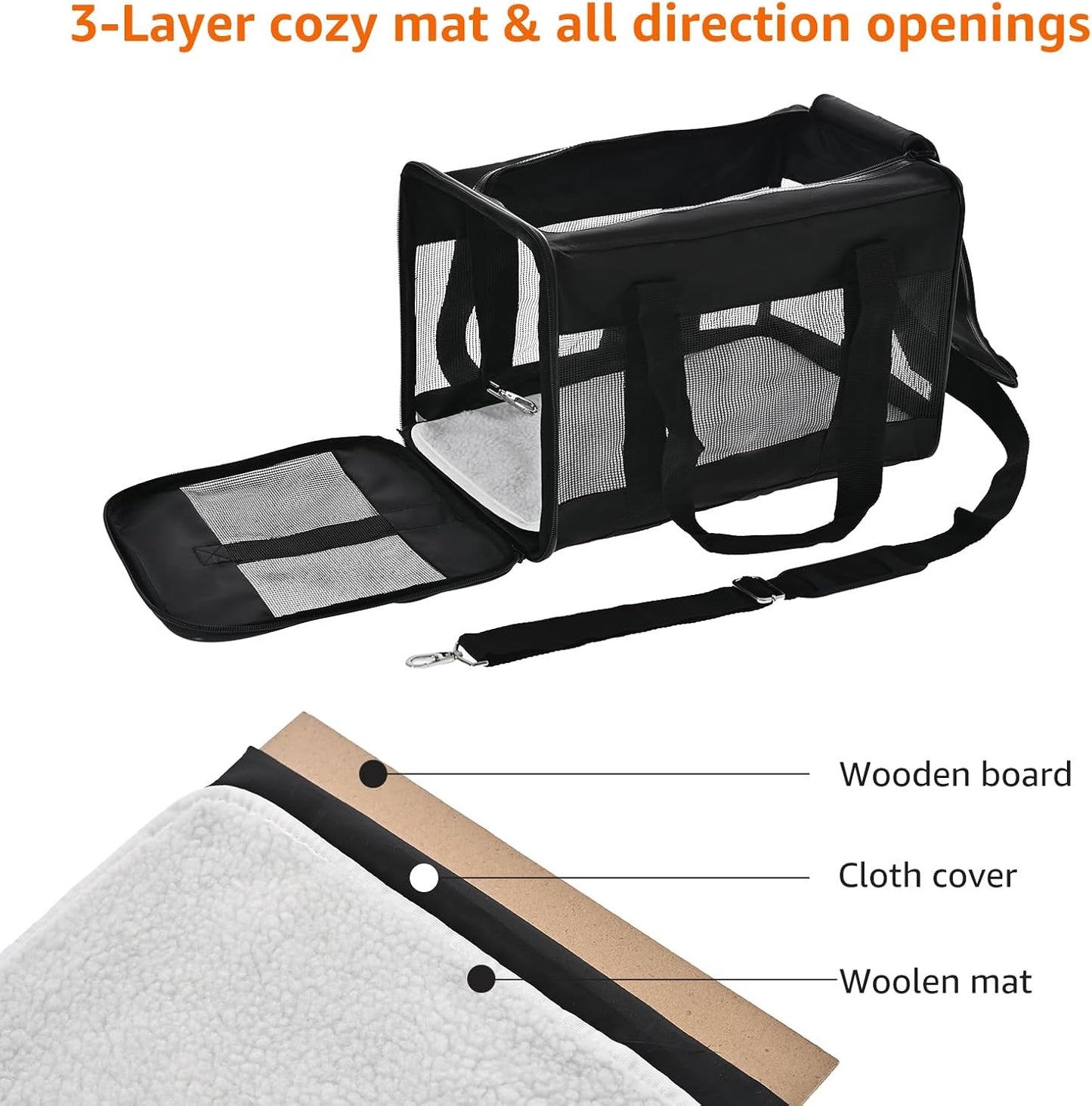 Amazon Basics Soft-Sided Mesh Pet Travel Carrier for Dog, Cat, up to 22 pounds, 19.7" L x 12" W x 12" H, Black