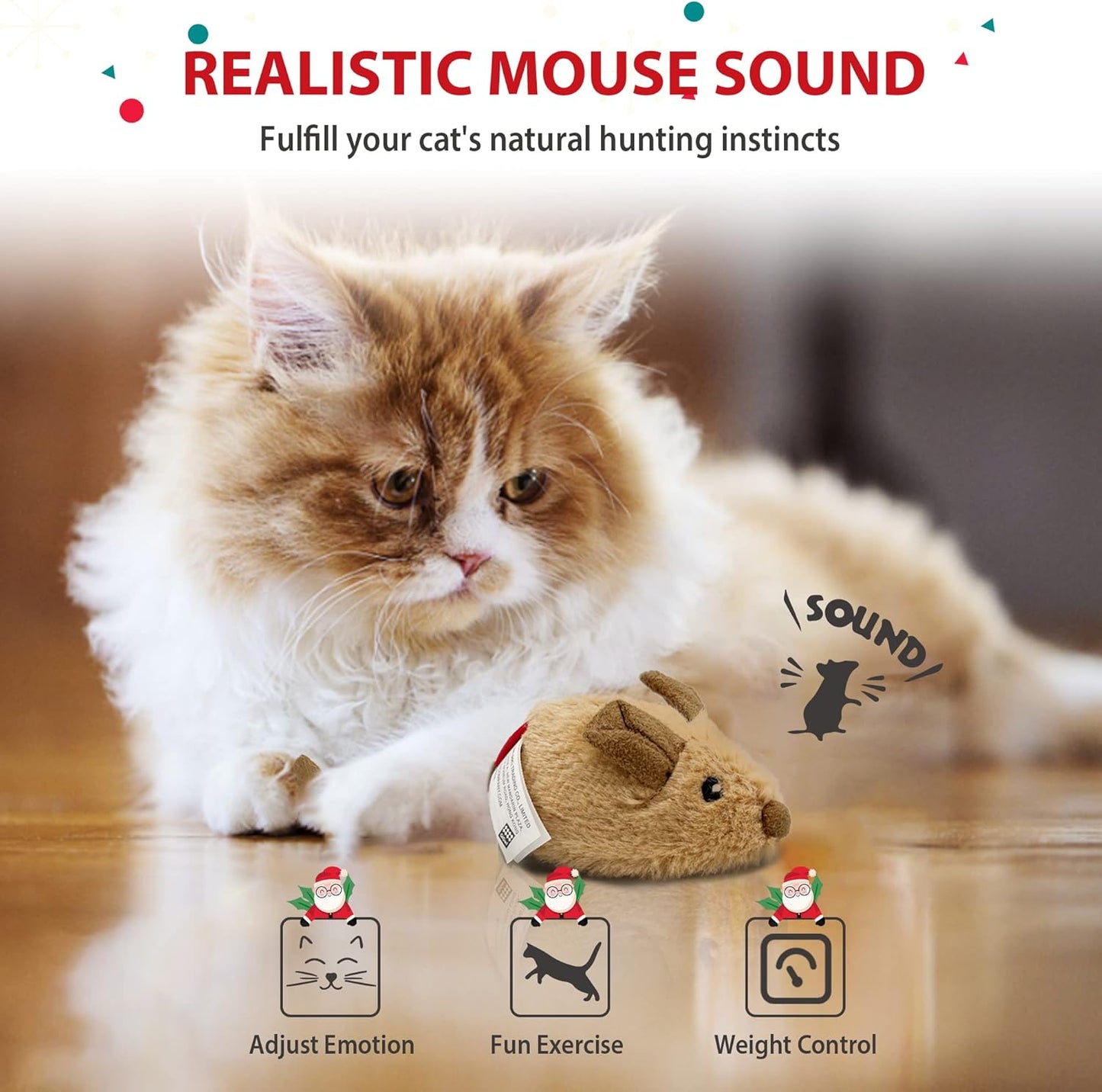 Gigwi Interactive Cat Toy Mouse, Moving Automatic Cat Toys Mice Electronic with Furry Tail, Automatic Squeaky Cat Toys for Kitten Indoor/Outdoor Exercise (Brown-Ear)
