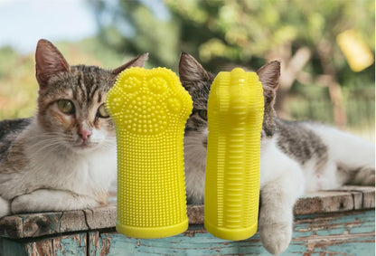 Dog Toothbrush PAW, 360 Tooth Brushing Kit, Cat Toothbrush, Dog Teeth Cleaning, Finger Tooth brush, Dental Care, Small & Large Pets, Toothpaste Not Included (Blue Yellow, 8 Count (pack of 8))