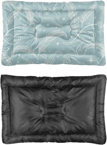 Pale Blue Feather Swirl Dog Bed Dog Crate Mat Cage Pads Pillow for Crate Washable Non-Slip Bed for Washable All-Season Pet House Mat Paw Cushion Indoor Outdoor 24X18 Inch