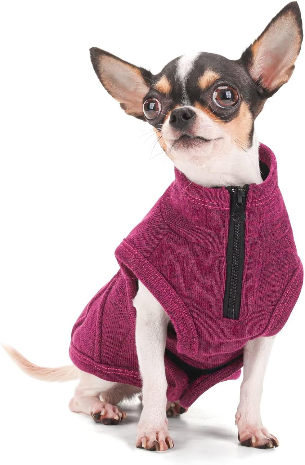 Warm Knit Dog Vest with Fleece Lining – Cold Weather Pet Jacket with Zipper Harness Opening, Adjustable Neck, Cozy and Stylish Year-Round Sweater. Purple M