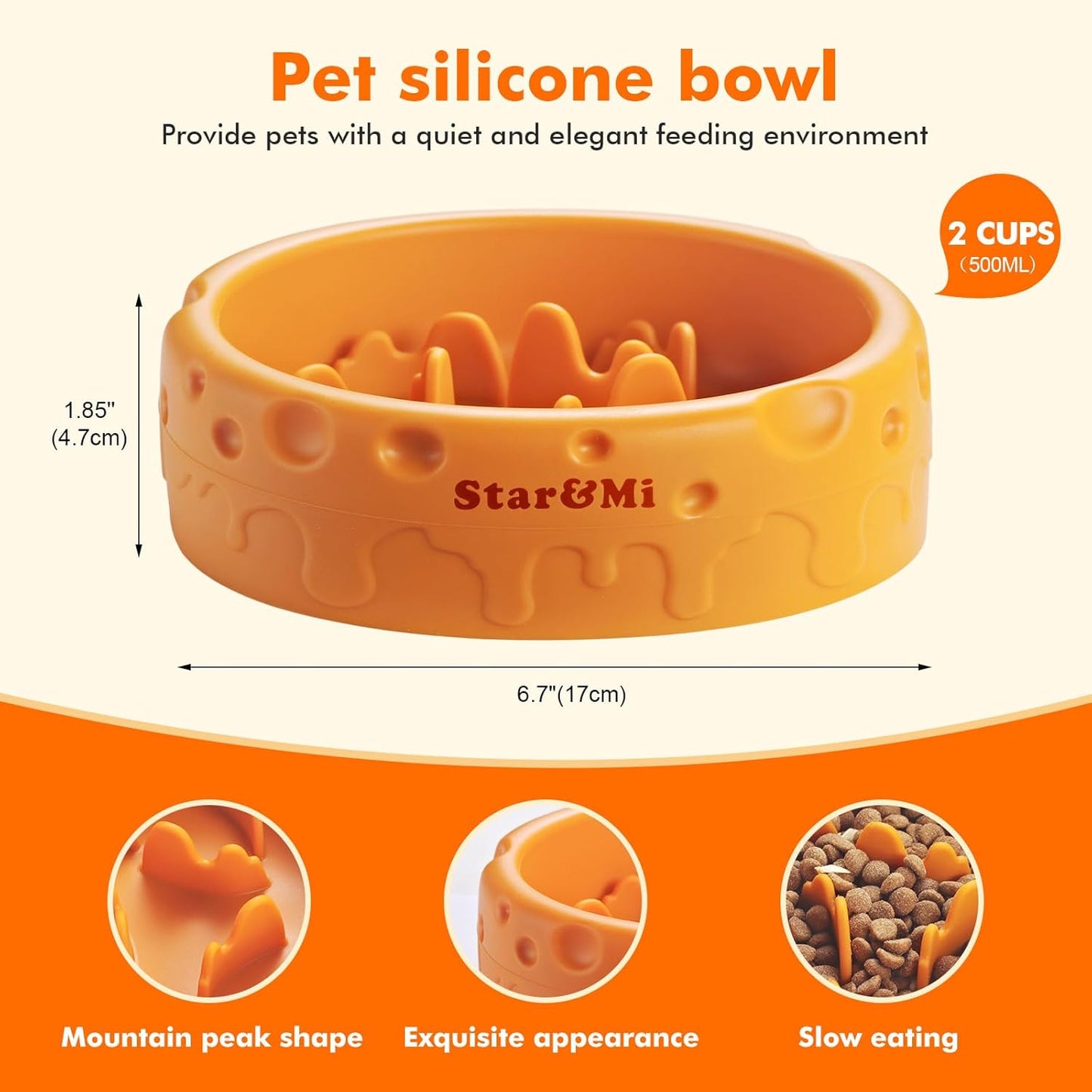 Silicone Slow Feeder Dog Bowls & Cat Bowls, 2 Cups Small Pet Food Bowl with Non-Slip Suction Base, Food-Grade Safe Puzzle Feeder for Small & Medium Dogs & Indoor Cats - Dishwasher & Microwave Safe