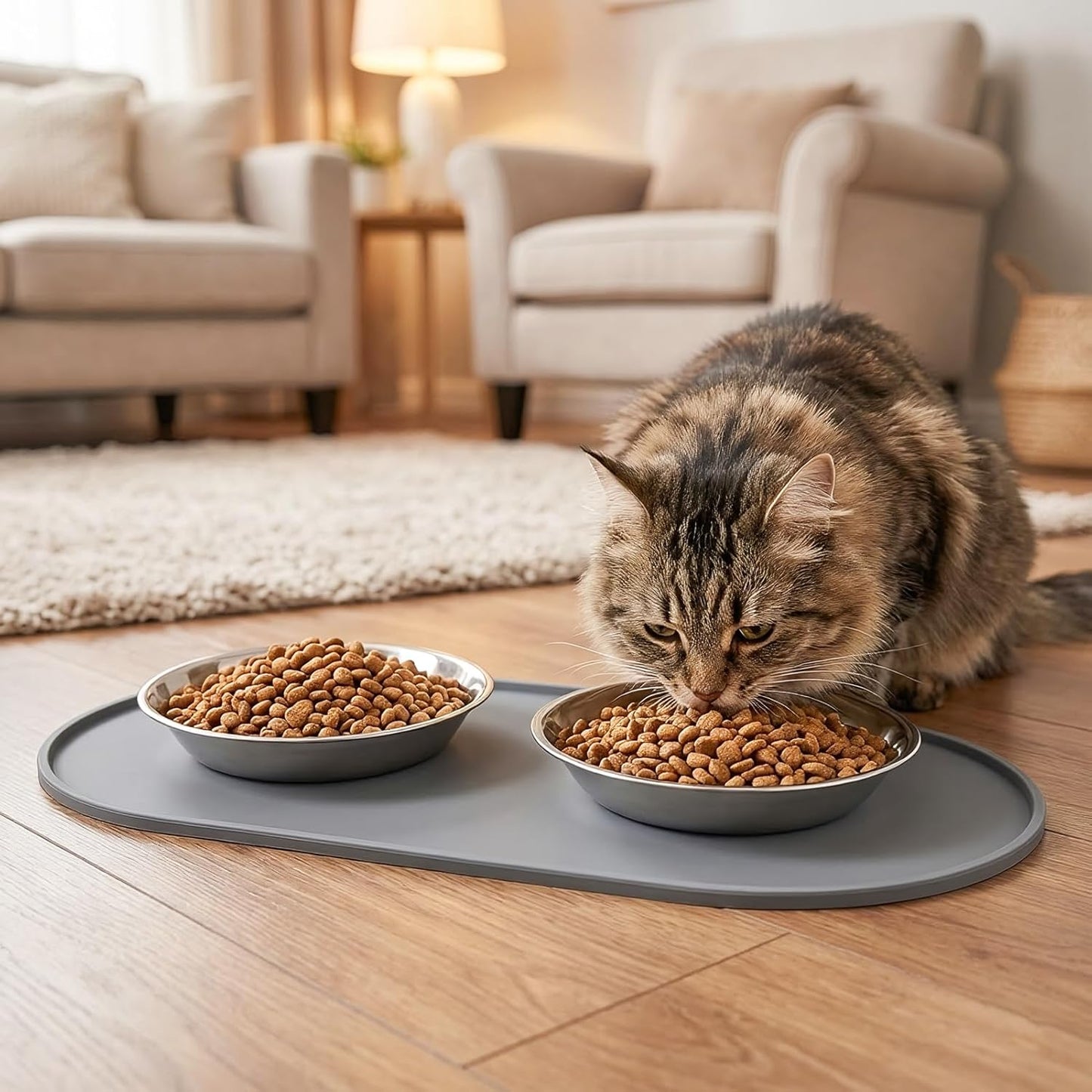 3-Pack Cat Bowls with Food Mat,6.3 Inches Stainless Steel Cat Food Bowl,Wide Tapered Design Whisker-Friendly Food and Water Bowl for Feeding Dogs and Cats,Dishwasher Safe,SUS 316