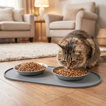 3-Pack Cat Bowls with Food Mat,6.3 Inches Stainless Steel Cat Food Bowl,Wide Tapered Design Whisker-Friendly Food and Water Bowl for Feeding Dogs and Cats,Dishwasher Safe,SUS 316