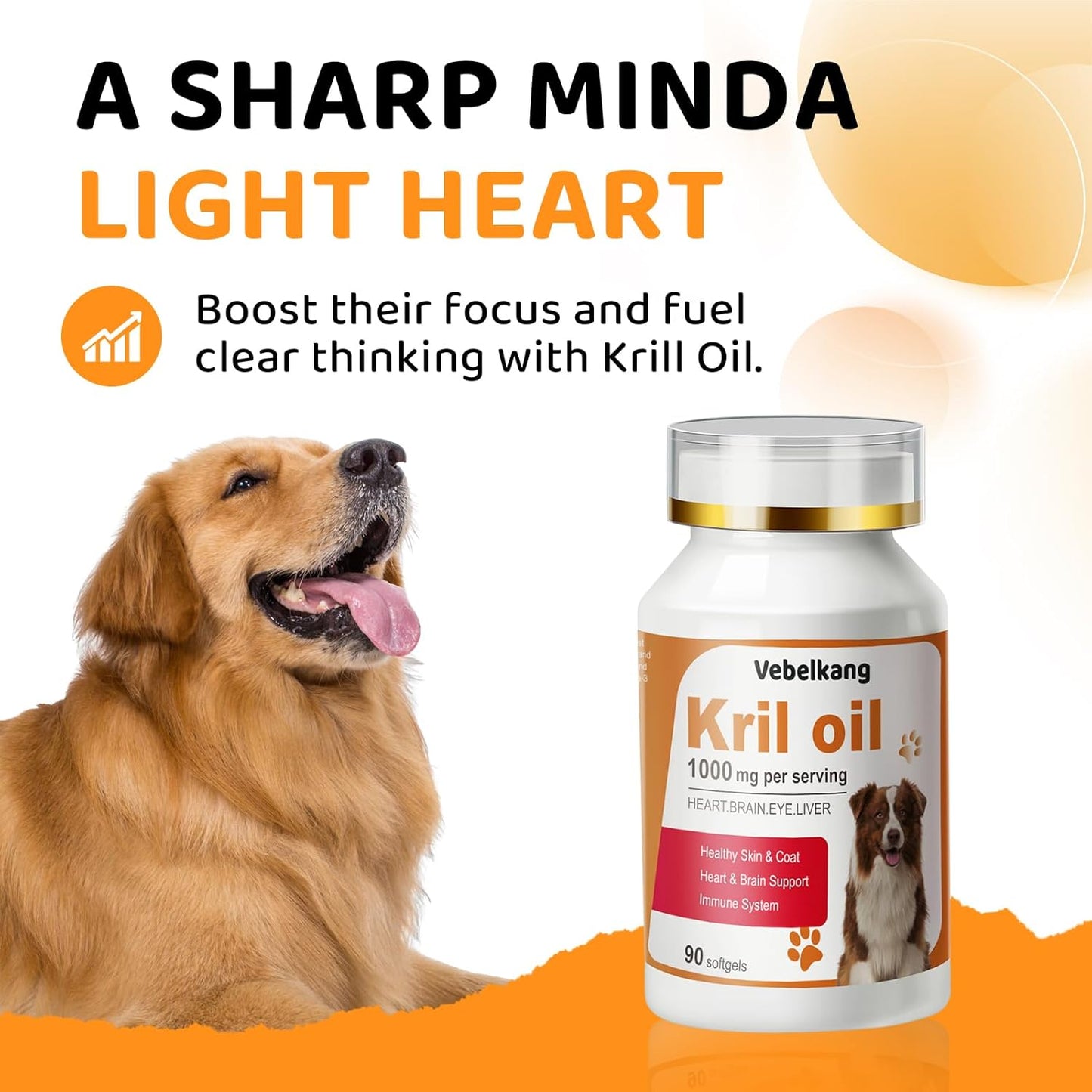 Krill Oil Omega 3 for Dogs - Allergy Relief - Joint Health - Itch Relief, Shedding - Skin and Coat Supplement - 180-Count Deep Sea Krill Oil Capsules - Omega 3 6 9 - EPA & DHA Fatty Acids