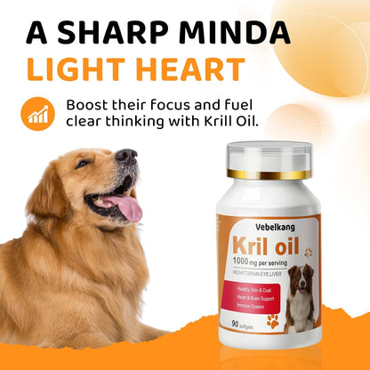Krill Oil Omega 3 for Dogs - Allergy Relief - Joint Health - Itch Relief, Shedding - Skin and Coat Supplement - 180-Count Deep Sea Krill Oil Capsules - Omega 3 6 9 - EPA & DHA Fatty Acids