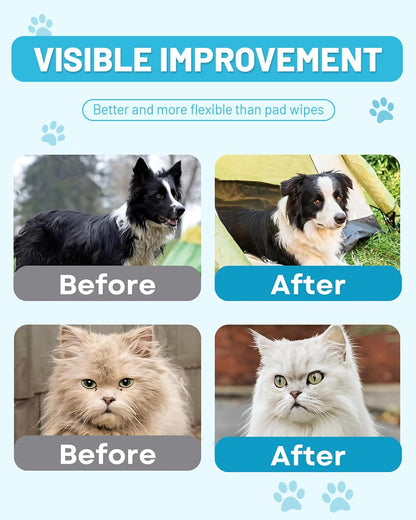 Pet Cleaning and Deodorizing Bathing Disposable Grooming Glove Wipes for Dogs and Cats, Extra Thick Nourish Fur No-Rinse Grooming Wipes for Daily Care and Travel, Hypoallergenic, Unscented, 6PCS/Pack