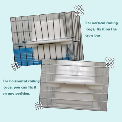 IBWell 2 Pack Clear Water Bowl and Food Container - Bird Cage Feeder With Perch for Parakeets - No Mess Design