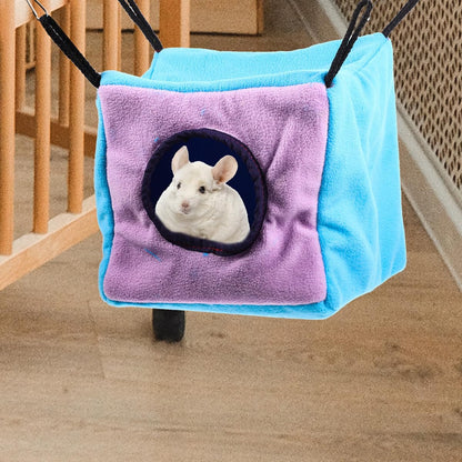 Small Animal Hanging Hammock Cage with Double-Layer Cozy Cube Bed for Hamsters Squirrels Ferrets and Chinchillas Small Pet Suspend Cage Hideout