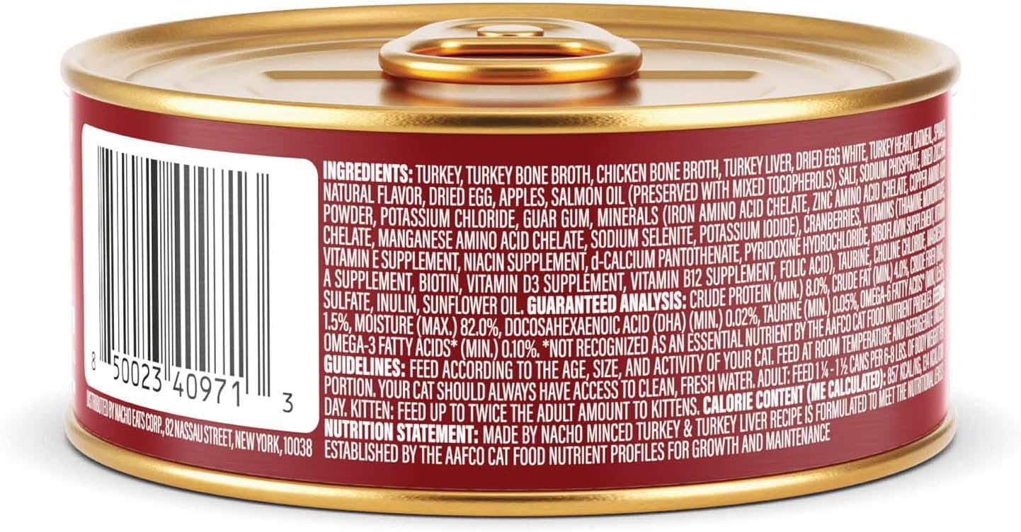 Made by Nacho Turkey & Turkey Liver Recipe Grain-Free Minced Wet Cat Food, 5.5-oz can, Case of 24