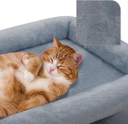 Athena Collection Small Cat Tree, Modern 34 Inch Cute Cat Tree Tower with Scratching Post 2 Condo Activity Platform and Playing Ball for Indoor, Light Grey