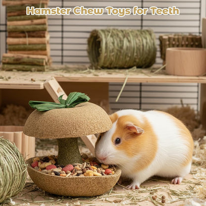 Hamster Stuff, Rabbit Chew Toys, Rat Toys, 2 Chew Sticks and 1 Apple Core, Small Animal Teeth Care, Natural Wood Material