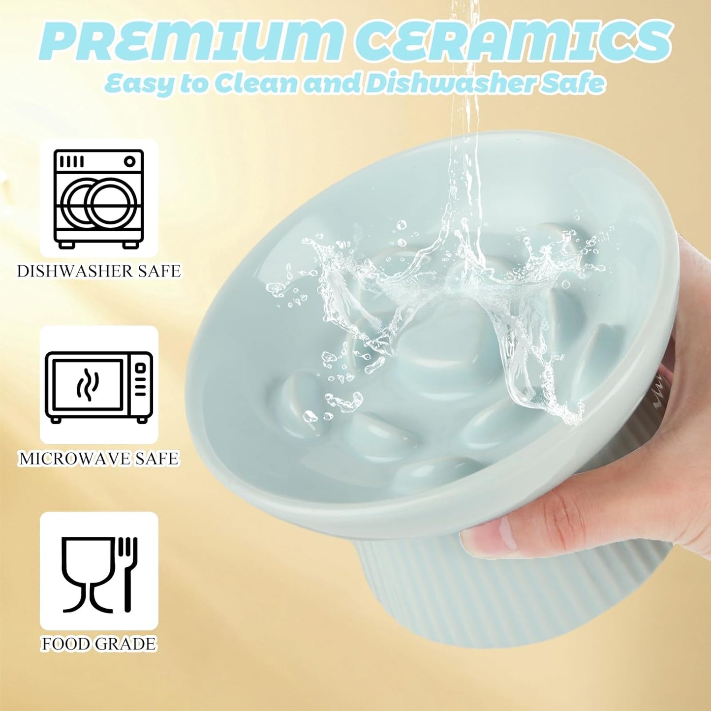 STARVAST 2 Pack Ceramic Slow Feeder Cat Bowl, Elevated Slow Feeder Cat Bowl, Anti Vomiting & Choking Cat Slow Feeder, Raised Cat Bowl Slow Feeder for Dry and Wet Food, Spill-Proof and Easy to Clean