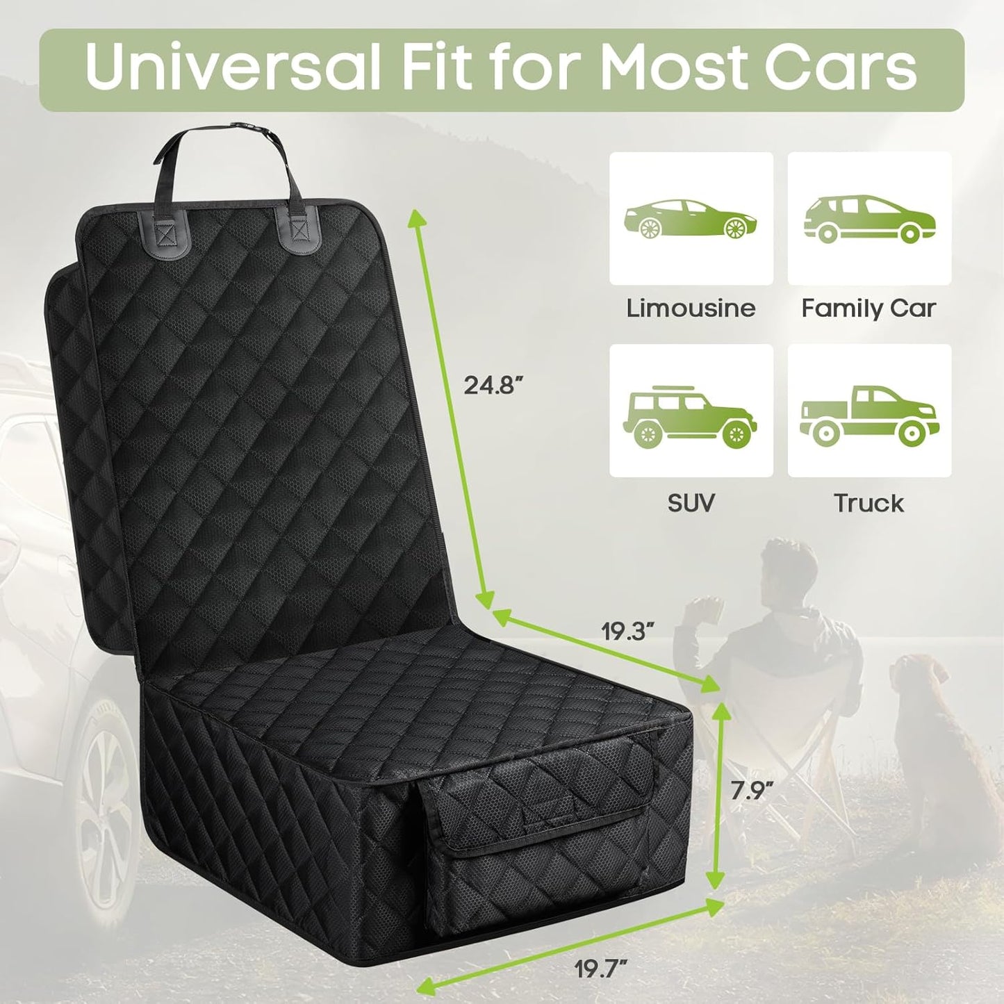 Dog Car Seat Cover for Front Seat, Waterproof Full Protection Pet Car Seat Cover with Side Flaps, Non-Slip Front Seat Protector with Pocket for Cars, Trucks, SUVs