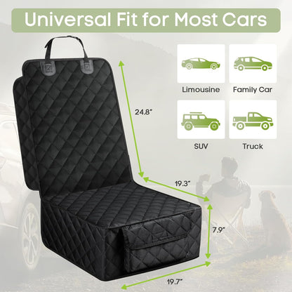 Dog Car Seat Cover for Front Seat, Waterproof Full Protection Pet Car Seat Cover with Side Flaps, Non-Slip Front Seat Protector with Pocket for Cars, Trucks, SUVs