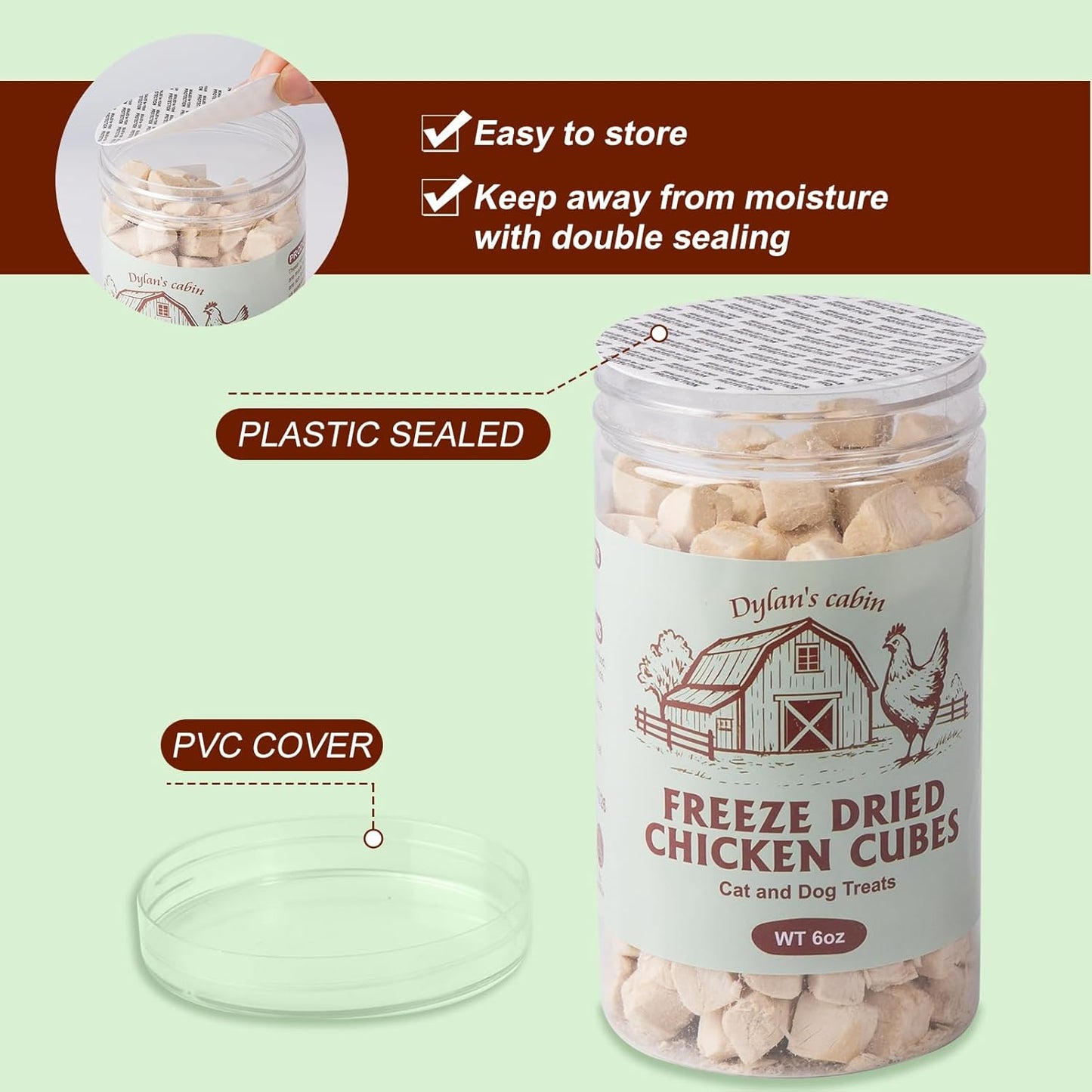 Dylan's cabin Freeze Dried Chicken 6oz- Single Ingredient High Protein Training Snacks or Natural Food Topper,Grain Free