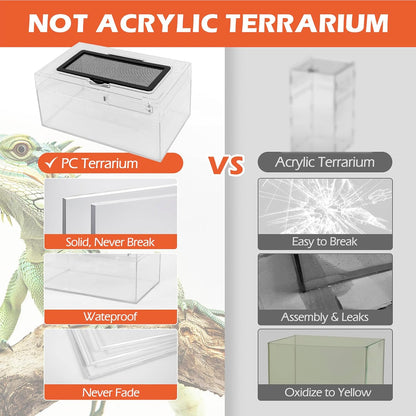 AZV Habitat Terrarium Enclosure Small and Reptile PC Tank Terrarium Amphibian Turtle Tank Starter Kit Habitat Enclosure Cage 7x11x5 inch