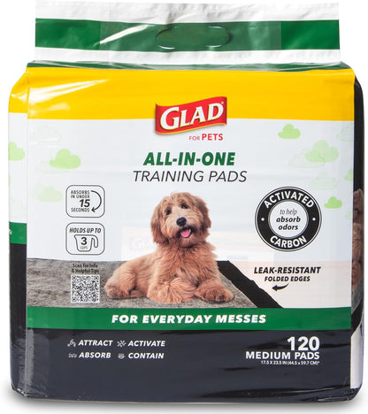 Glad for Pets Black Charcoal Puppy Pads - Super Absorbent Disposable Dog Pee Pads, Potty Training Pads, and Pet Supplies - Grey Dog Pee Pads for Crate Training and Indoor Use 17.5" x 23.5" - 120 Count