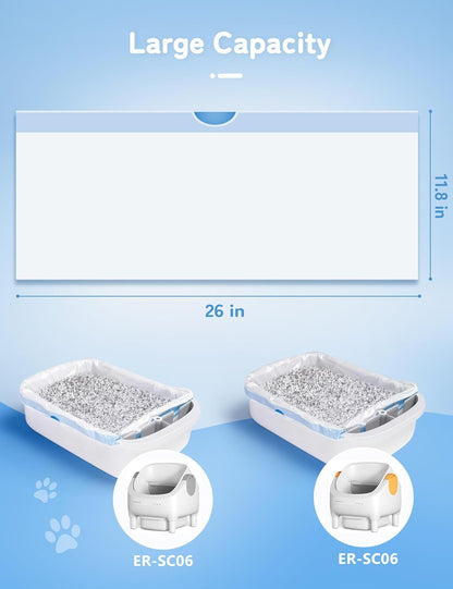 60 Pack Cat Litter Liner, Waste Cat Litter Bags for Thereye SC06 Automatic Litter Box, Drawstring Heavy-Duty Liners, Leak-Resistant, Large 26" × 11.8"