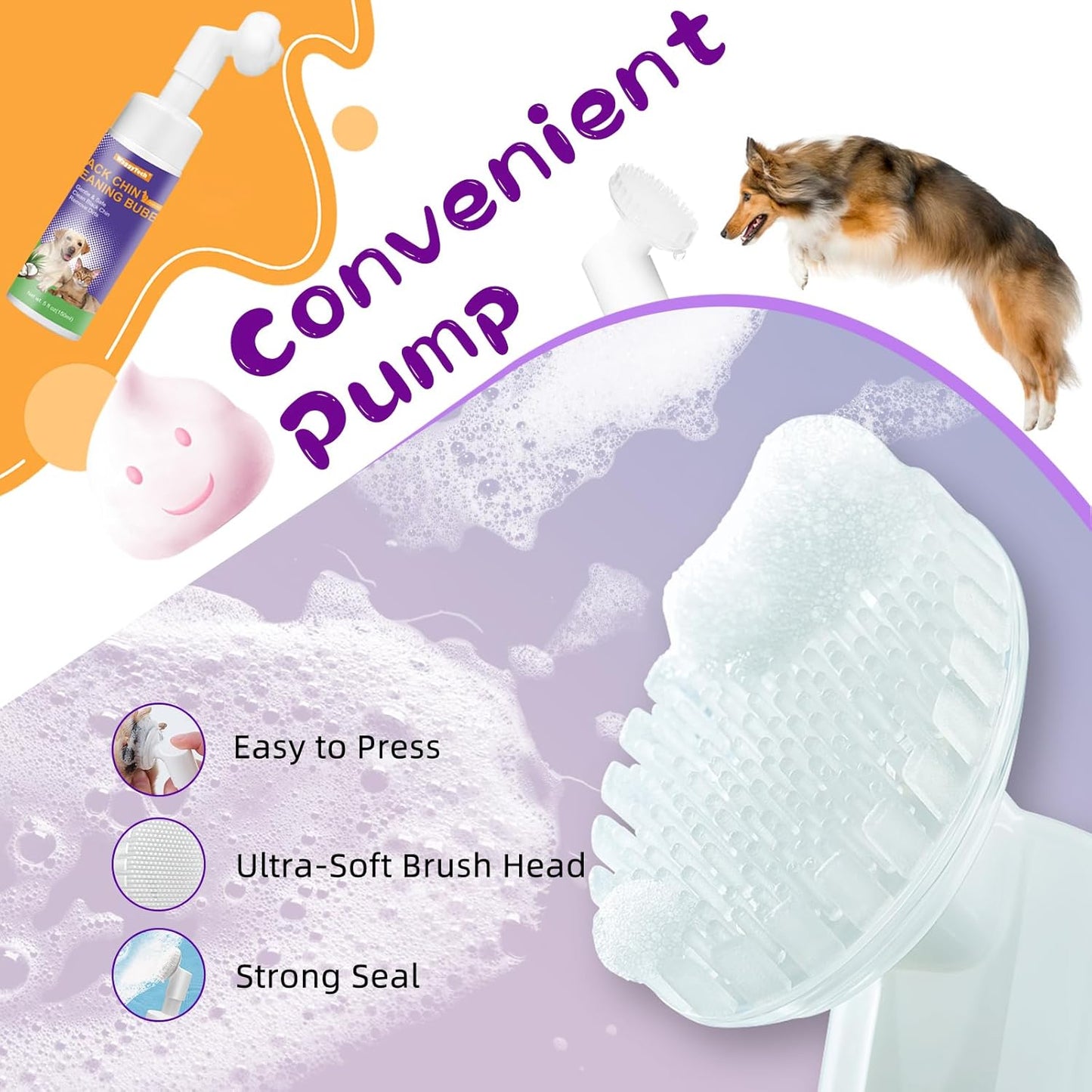 Cat Black Chin Cleaner 5fl.oz, Cruelty-Free Cat Acne Chin Treatment with Soft Silicone Brush Head, Removes Feline Blackheads, 2 in1 Hair Health Cleaner-Oil | Dirt-(White)