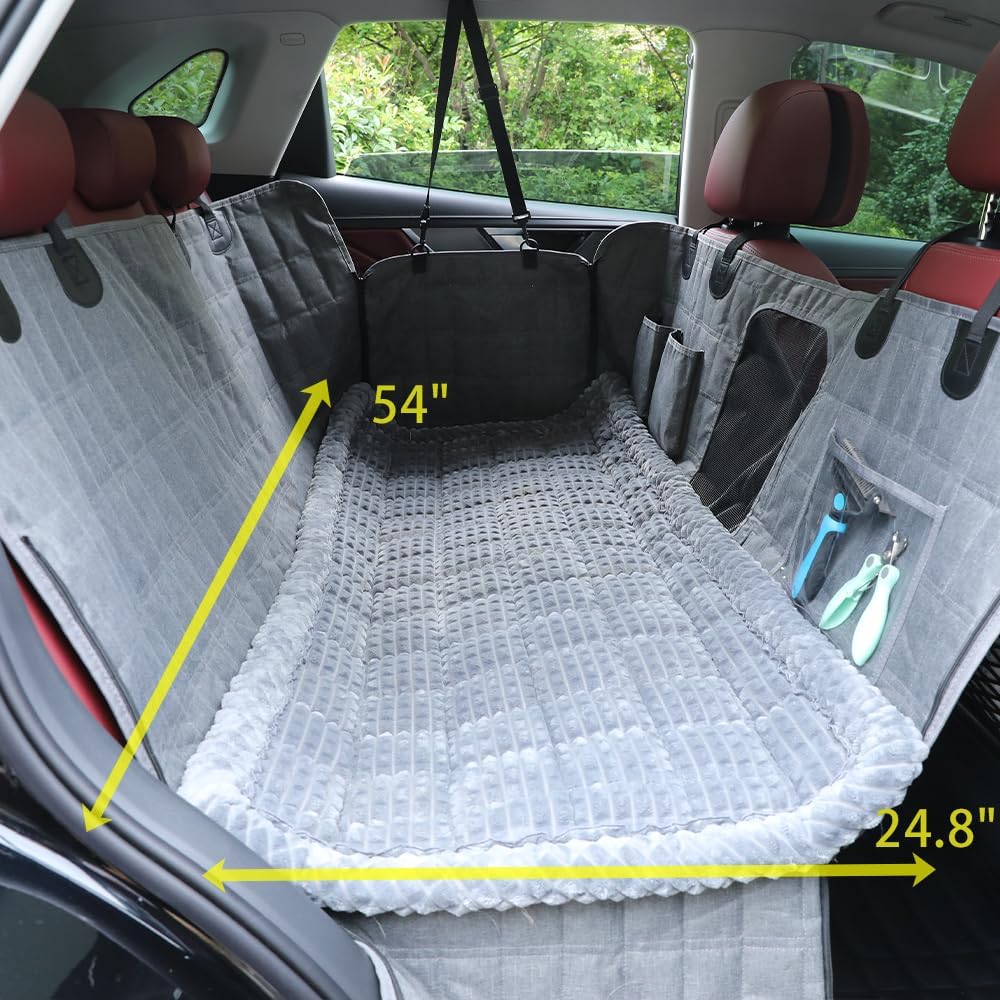 Dog Bed for Car, Backseat Pet Bed Mat, Fit for Backseat Extenders and Seat Covers (Gray, 24.8" x 54")