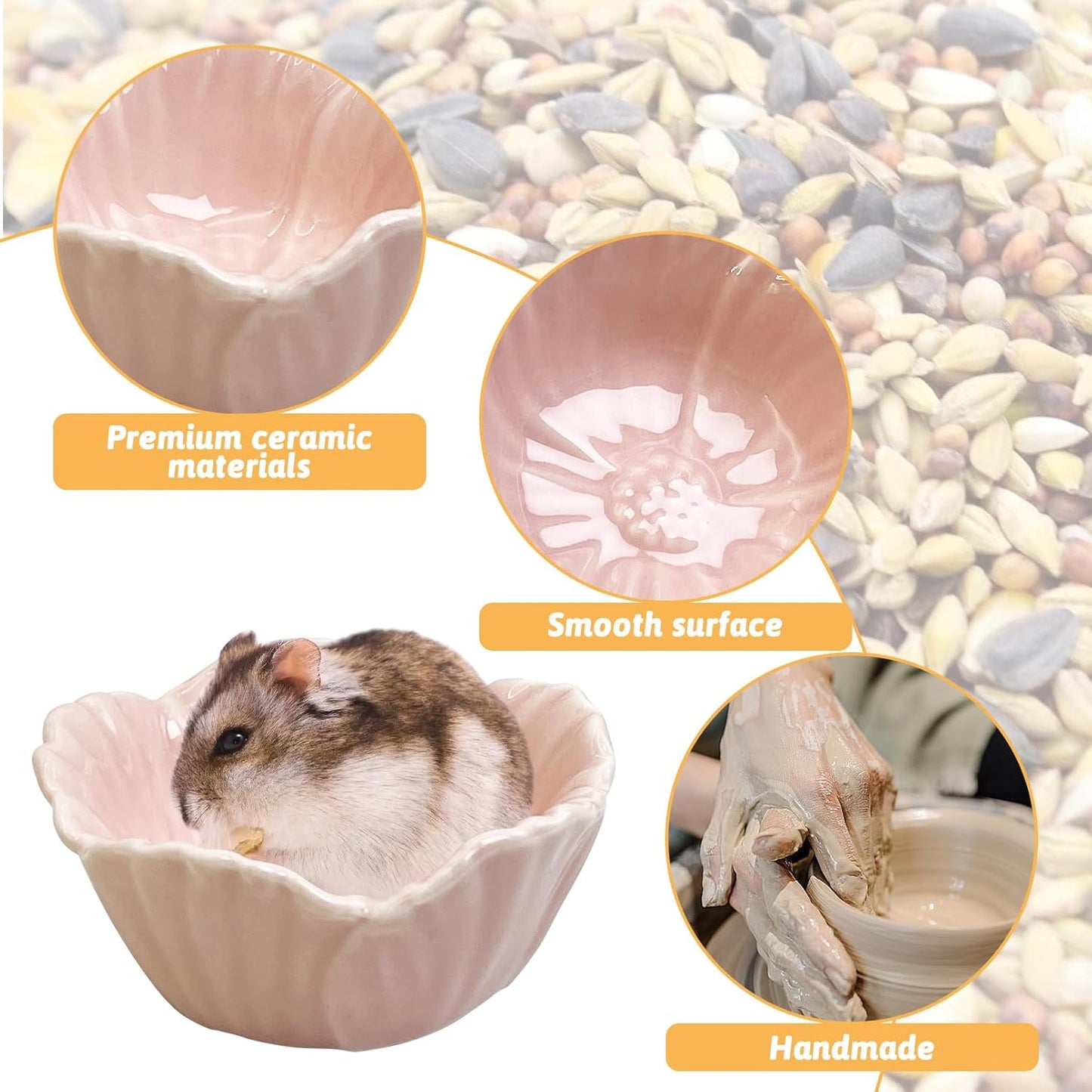 2 Pcs Hamster Food Bowl (2.7" D*1.3" H) &Wooden Small Animal Hideout (8" L*4" W*4" H)