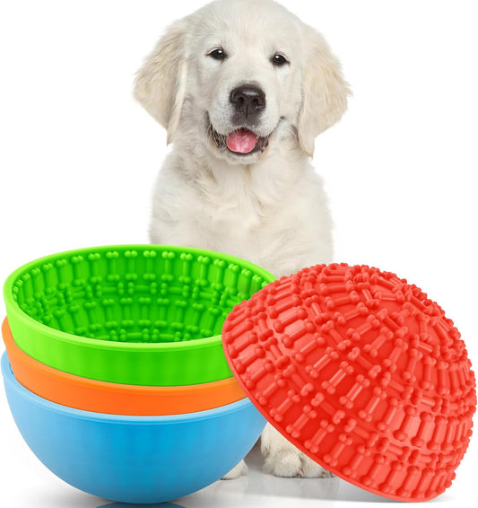 Patelai 4 Pcs Dog Enrichment Lick Bowls, Interactive Dog Slow Licking Feeder Bowl, Boredom Anxiety Eliminate, Mat Wobble Silicone Freeze Feeder for Pet Oral Health for Calming Toy, 4 Colors