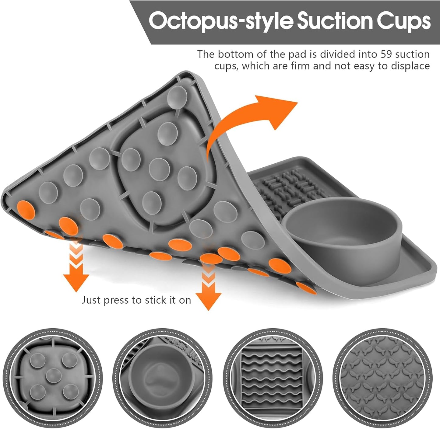 Dog Lick Mat for Small Dogs Cats, 13.8 x 9 Inches Silicone Slow Feeder Dog Licking Mat with Bowls, Peanut Butter Feeding Mat for Anxiety Relief, Reduce Boredom, Improve Eating Habit (Grey)