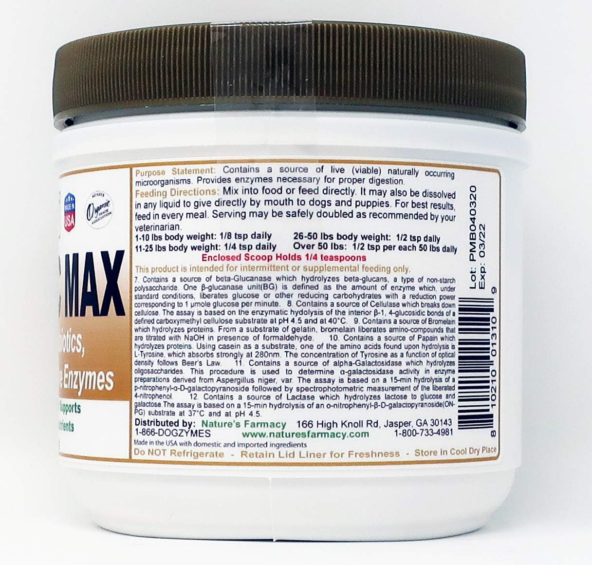 Dogzymes Probiotic Max -10 Billion CFU's Probiotics, Prebiotics, Digestive Enzymes - (8 Ounce)