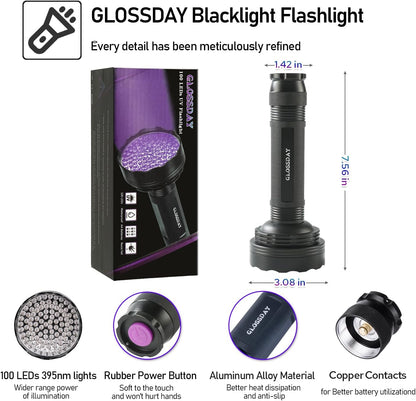 UV Flashlight Black Light, 100 LED Black Light Flashlight for Dog/Cat Pet Detector, Scorpions Finder